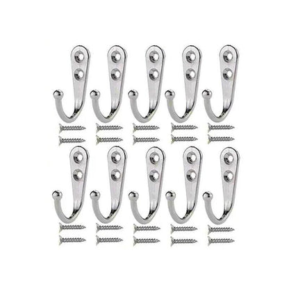 10Pcs Wall Hooks Heavy Duty Coat Hat Robe Hanger Double Hole Zinc Alloy Vintage - Black V528-10HOOKS-BLACK-458798
