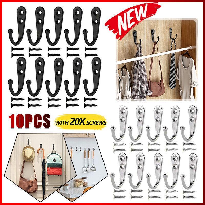 10Pcs Wall Hooks Heavy Duty Coat Hat Robe Hanger Double Hole Zinc Alloy Vintage - Silver V528-10HOOKS-WHITE-458799
