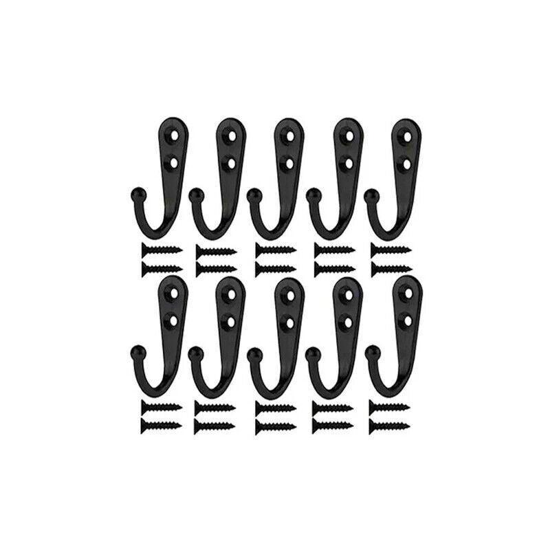 10Pcs Wall Hooks Heavy Duty Coat Hat Robe Hanger Double Hole Zinc Alloy Vintage - Silver V528-10HOOKS-WHITE-458799