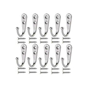 10Pcs Wall Hooks Heavy Duty Coat Hat Robe Hanger Double Hole Zinc Alloy Vintage - Silver V528-10HOOKS-WHITE-458799