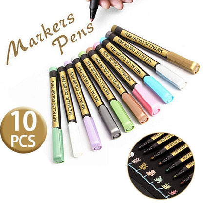 10Pcs/Set Waterproof Paint Pens for Art on Metal Glass & Rock V528-10PCS-SET-32110