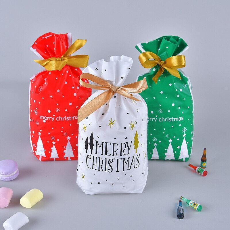10pcs Christmas Candy Bags Gift Treat Drawstring Pouches Biscuit Cookie Packaging - 10Pcs Bag-White House V528-10PCSBAG-WHITEHOUSE-367251