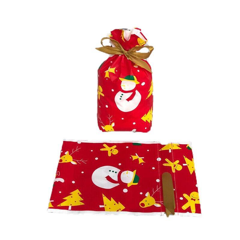 10pcs Christmas Candy Bags Gift Treat Drawstring Pouches Biscuit Cookie Packaging - 10Pcs Bag-White House V528-10PCSBAG-WHITEHOUSE-367251