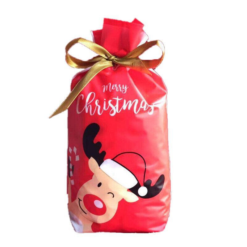 10pcs Christmas Candy Bags Gift Treat Drawstring Pouches Biscuit Cookie Packaging - 10Pcs Bag-White House V528-10PCSBAG-WHITEHOUSE-367251