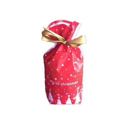 10pcs Christmas Candy Bags Gift Treat Drawstring Pouches Biscuit Cookie Packaging - 10Pcs Bag-White House V528-10PCSBAG-WHITEHOUSE-367251
