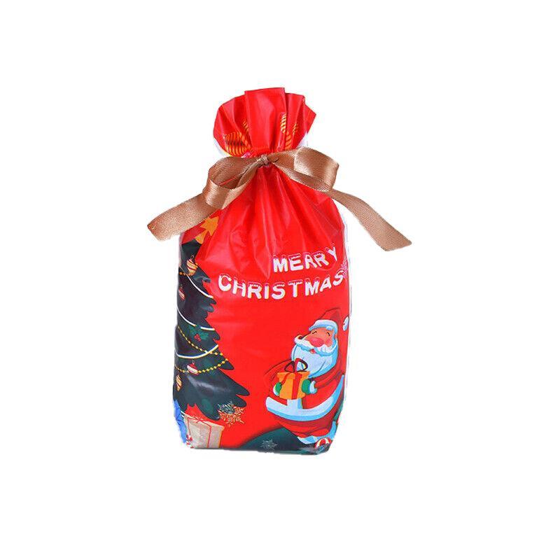 10pcs Christmas Candy Bags Gift Treat Drawstring Pouches Biscuit Cookie Packaging - 10Pcs Bag-White House V528-10PCSBAG-WHITEHOUSE-367251