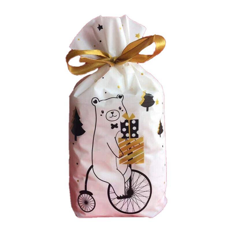 10pcs Christmas Candy Bags Gift Treat Drawstring Pouches Biscuit Cookie Packaging - 10Pcs Bag-White House V528-10PCSBAG-WHITEHOUSE-367251