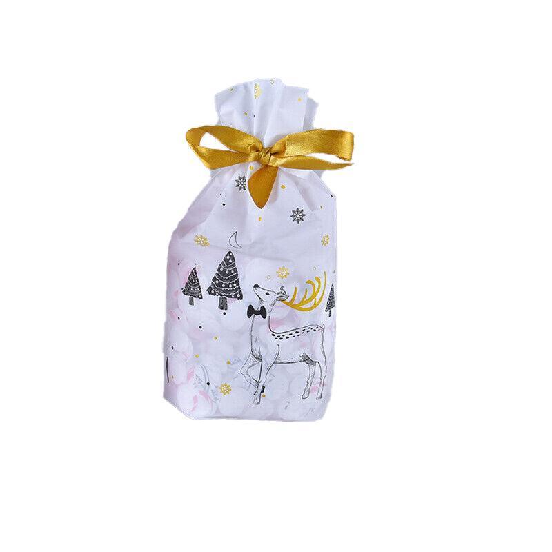 10pcs Christmas Candy Bags Gift Treat Drawstring Pouches Biscuit Cookie Packaging - 10Pcs Bag-White House V528-10PCSBAG-WHITEHOUSE-367251