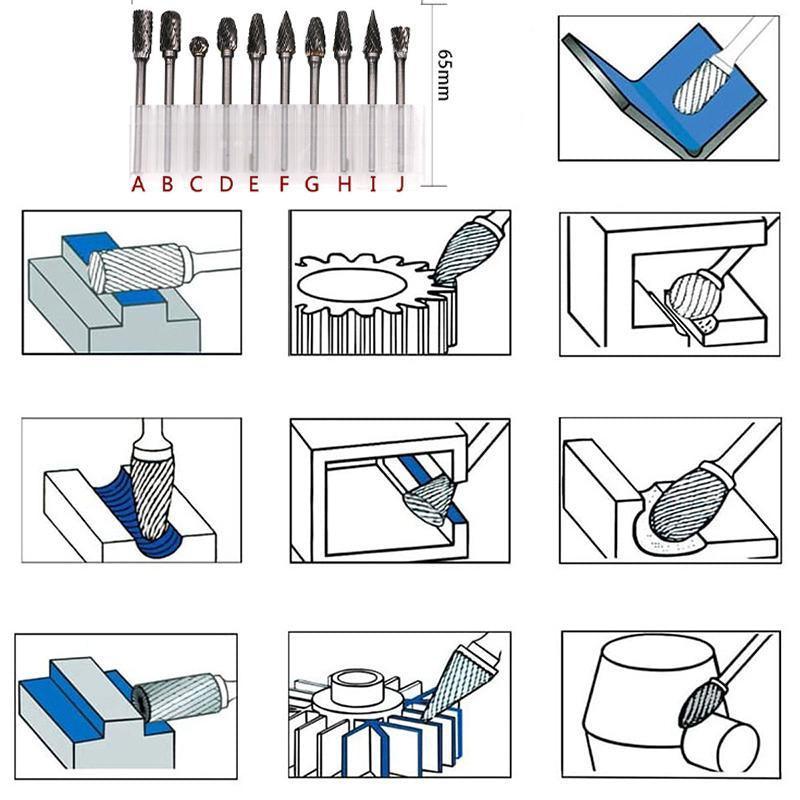 10PCS Tungsten Carbide Rotary Burr Set for Rotary Tools and Dremel - Blue Box V528-10PCSBURRSBIT-BLUE-279505