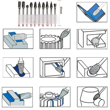 10PCS Tungsten Carbide Rotary Burr Set for Rotary Tools and Dremel - Blue Box V528-10PCSBURRSBIT-BLUE-279505