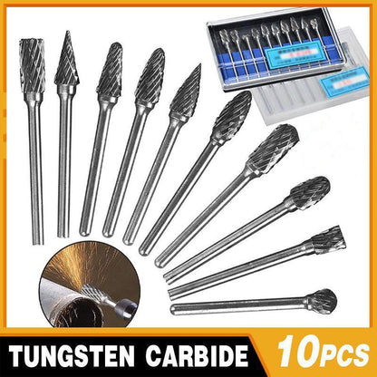 10PCS Tungsten Carbide Rotary Burr Set for Rotary Tools and Dremel - Plastic Box V528-10PCSBURRSBIT-CLEAR-195368