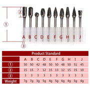 10PCS Tungsten Carbide Rotary Burr Set for Rotary Tools and Dremel - Plastic Box V528-10PCSBURRSBIT-CLEAR-195368
