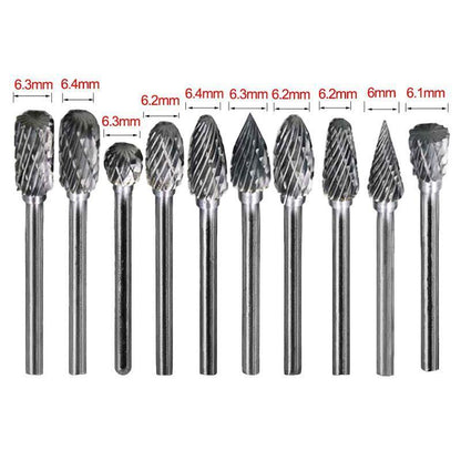 10PCS Tungsten Carbide Rotary Burr Set for Rotary Tools and Dremel - Plastic Box V528-10PCSBURRSBIT-CLEAR-195368