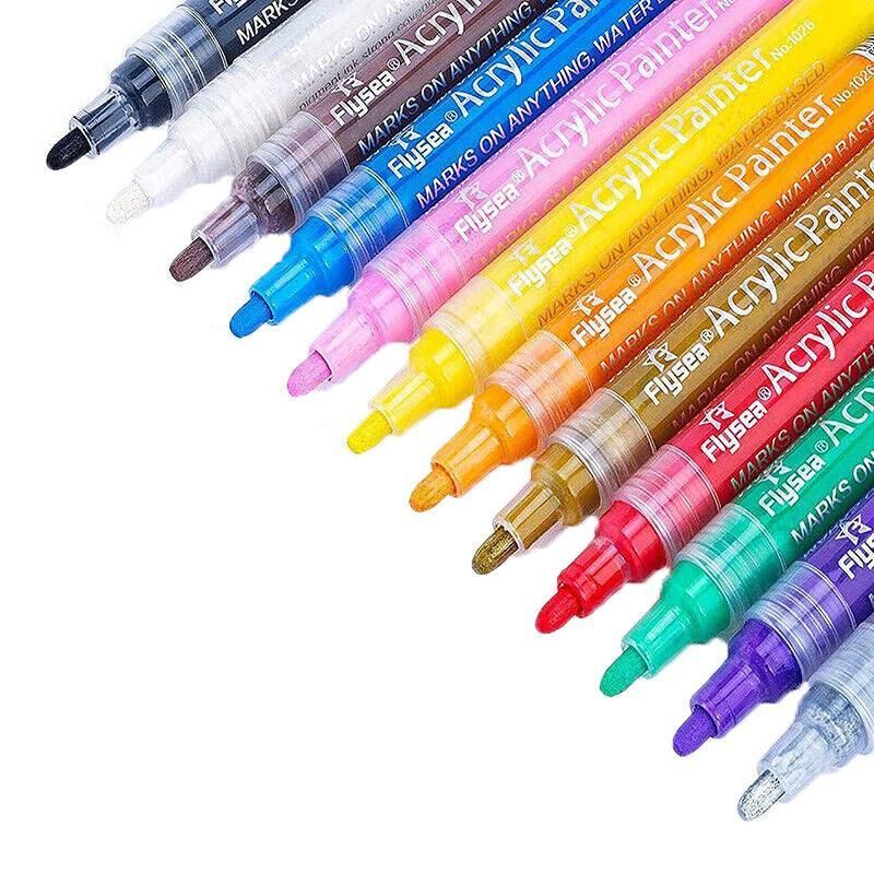 Flysea 12-80 Colours Acrylic Paint Pens Painting Stone Ceramic Glass Marker2-3Mm - 12-Colour Set V528-12-COLOURSET-215541