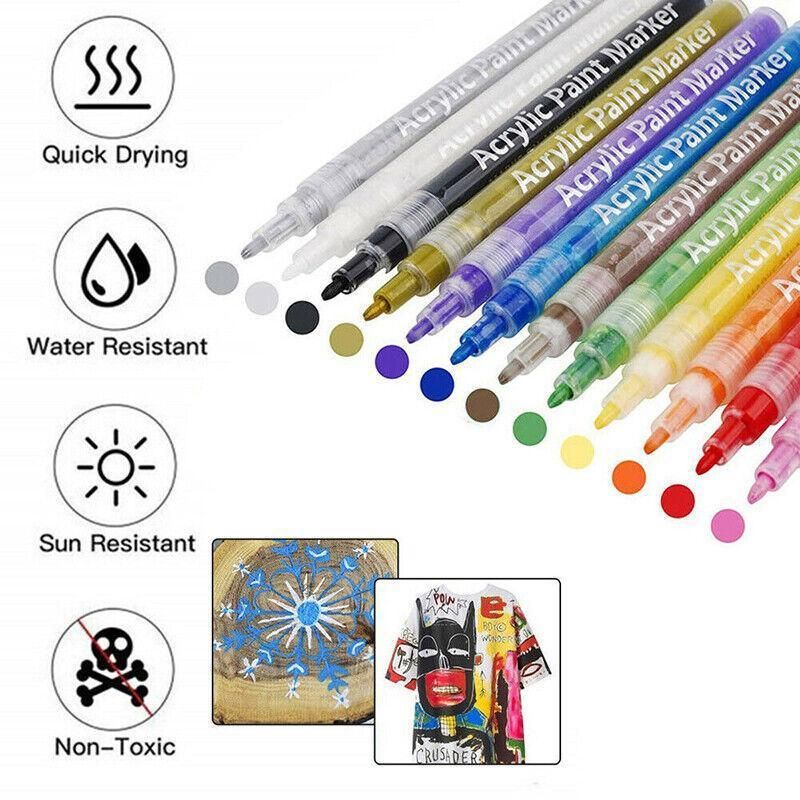 Flysea 12-80 Colours Acrylic Paint Pens Painting Stone Ceramic Glass Marker2-3Mm - 12-Colour Set V528-12-COLOURSET-215541