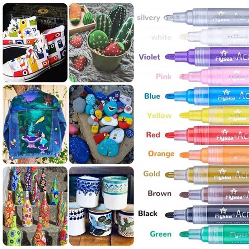 Flysea 12-80 Colours Acrylic Paint Pens Painting Stone Ceramic Glass Marker2-3Mm - 12-Colour Set V528-12-COLOURSET-215541