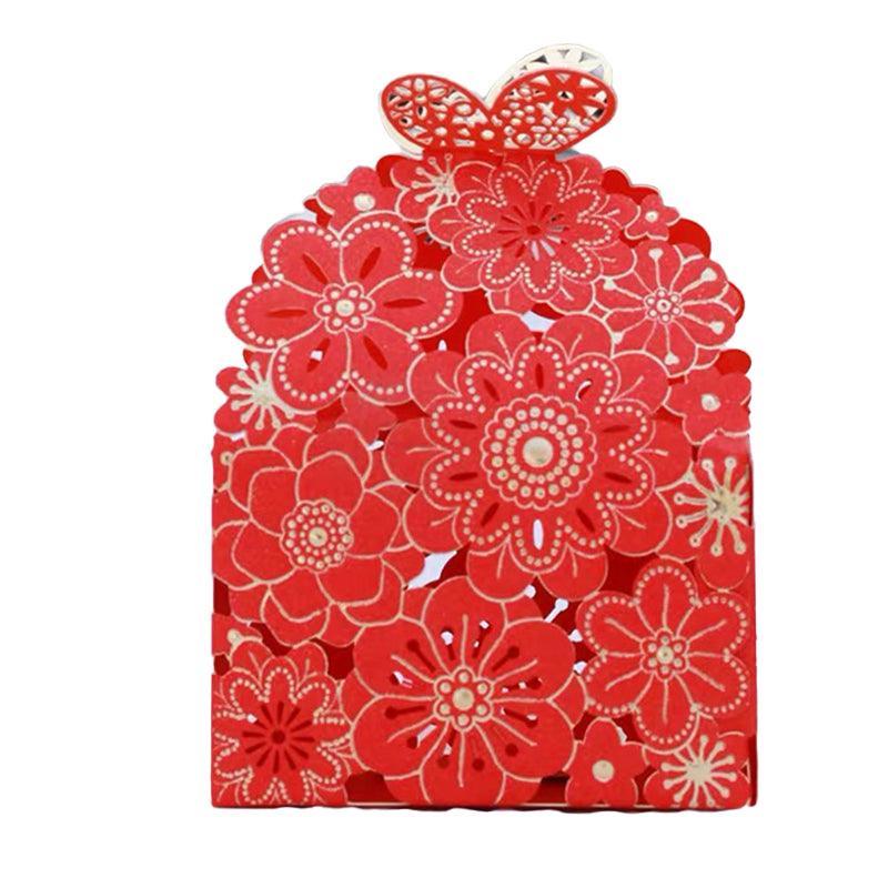 Laser Cut Wedding Favour Candy Gift Boxes Party Decoration Floral Design 12 Pack - Red V528-12CANDYBOES-RED-315684