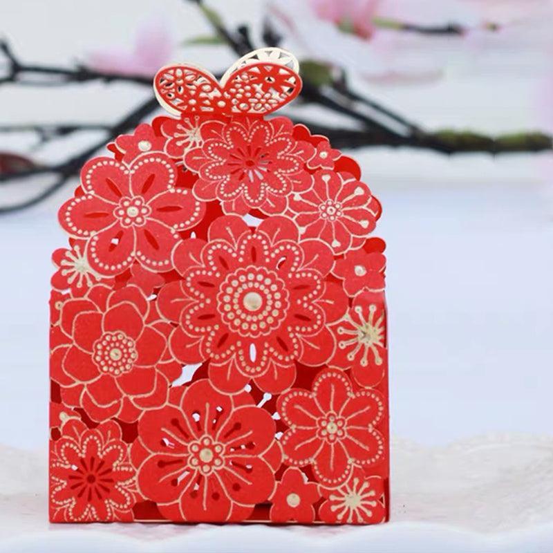 Laser Cut Wedding Favour Candy Gift Boxes Party Decoration Floral Design 12 Pack - Red V528-12CANDYBOES-RED-315684