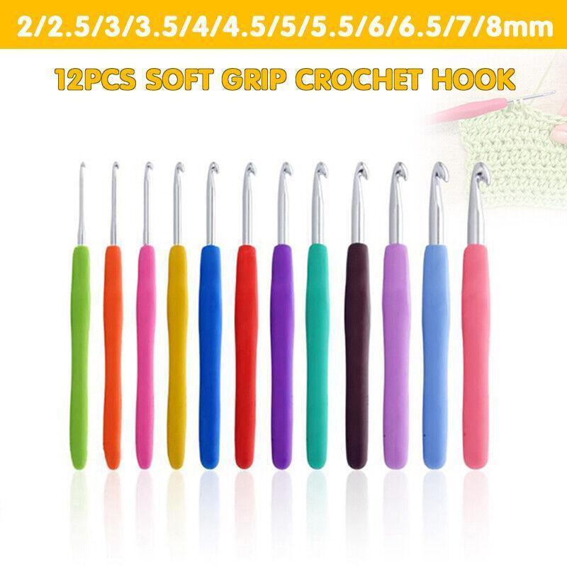 12PCS Crochet Hook Set Soft Grip Colourful Aluminium Knitting Needles 2mm to 8mm V528-12PCSNEEDLES-517931