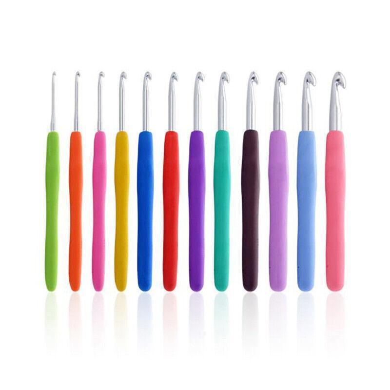 12PCS Crochet Hook Set Soft Grip Colourful Aluminium Knitting Needles 2mm to 8mm V528-12PCSNEEDLES-517931