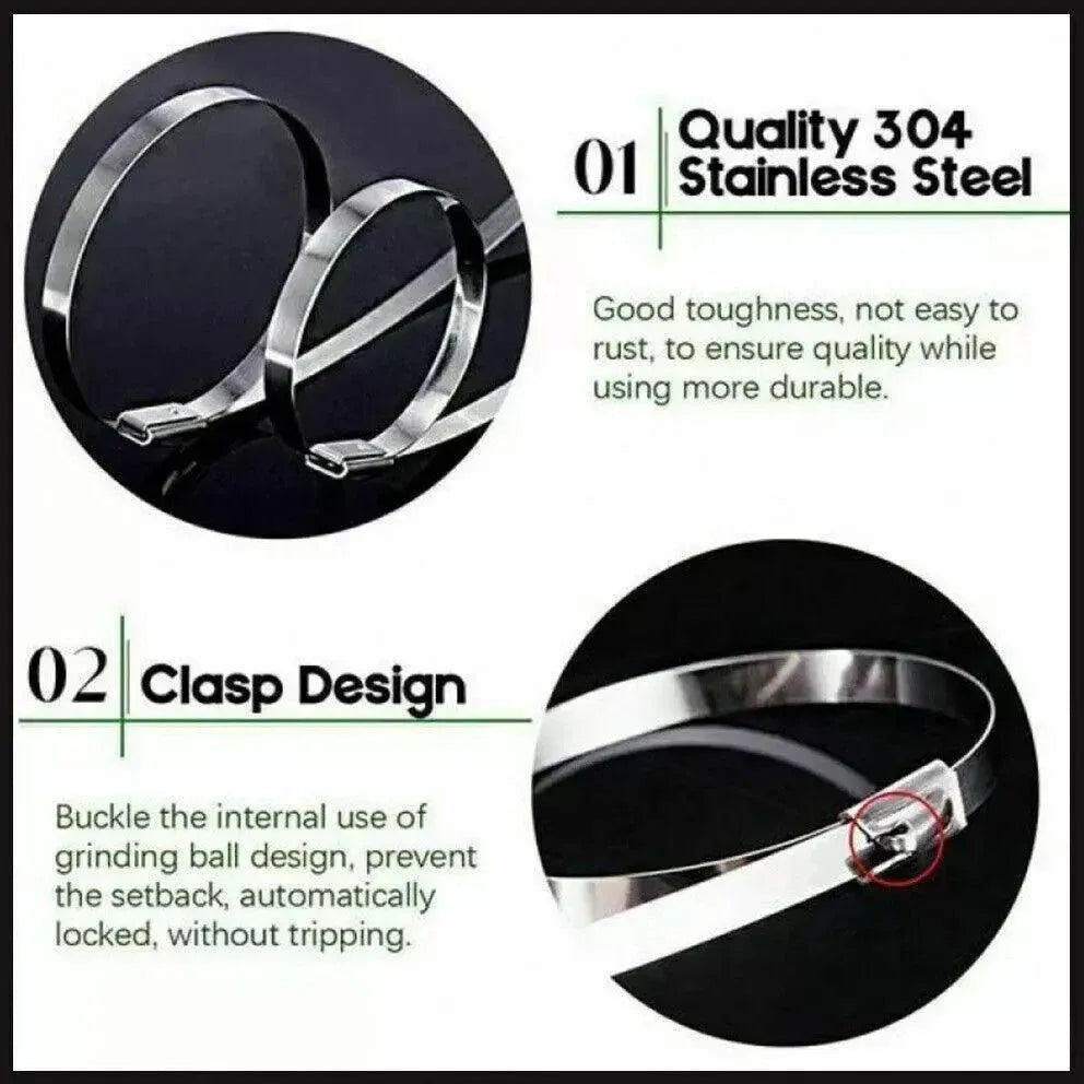 20X Stainless Steel Cable Ties S304 Marine Grade Zip Strap Locking Wrap 100-800Mm - 7.9x250mm