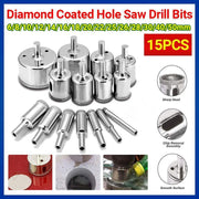 15PCS Diamond Drill Bit Set 6mm-50mm Tile Marble Glass Ceramic Hole Saw Drilling V528-15PCSDIAMONDDRIL-292685