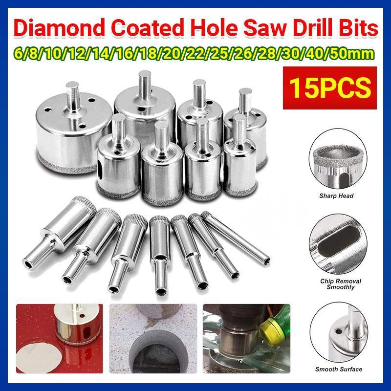 15PCS Diamond Drill Bit Set 6mm-50mm Tile Marble Glass Ceramic Hole Saw Drilling V528-15PCSDIAMONDDRIL-292685