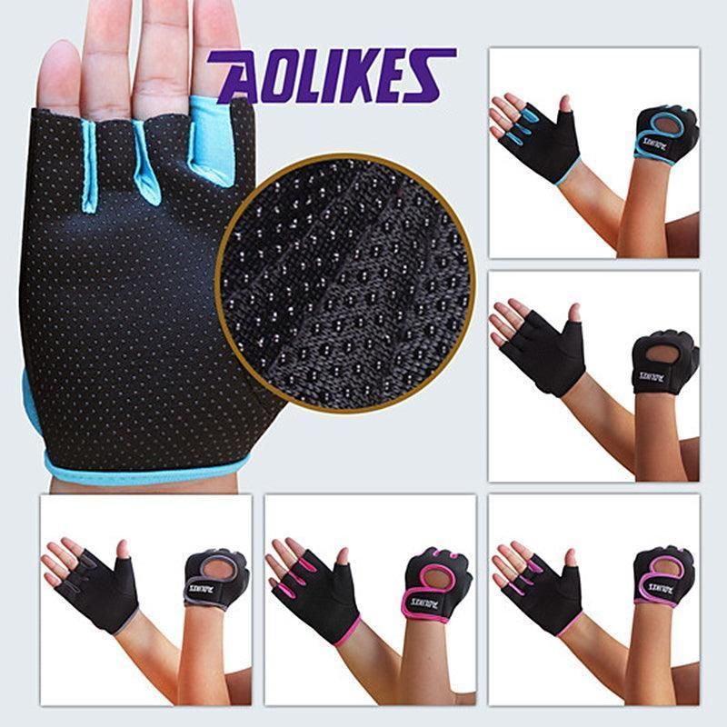 M Size Sports Gloves Weight Lifting Exercise Training Workout Bike Riding Men Women - Black+Grey V528-1678288717