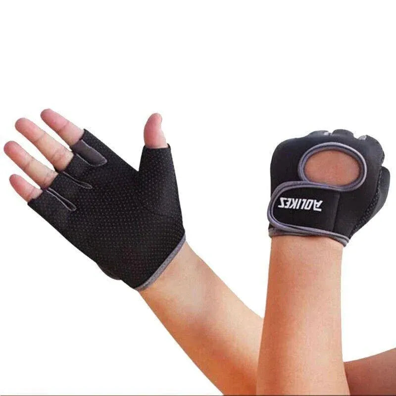 M Size Sports Gloves Weight Lifting Exercise Training Workout Bike Riding Men Women - Black+Grey V528-1678288717