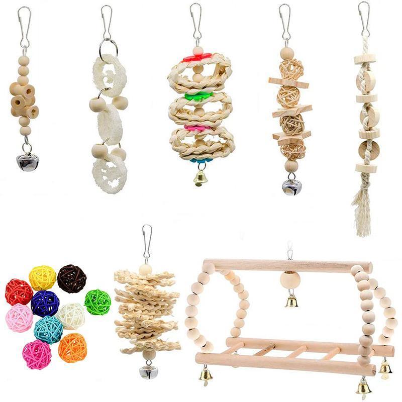 17PCS Bird Toys Parrot Swing Toys Chewing Hanging Bell Cockatiel Cage Toy Set V528-17PCSPARROTTOYSET-504828