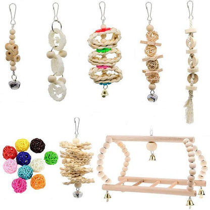 17PCS Bird Toys Parrot Swing Toys Chewing Hanging Bell Cockatiel Cage Toy Set V528-17PCSPARROTTOYSET-504828
