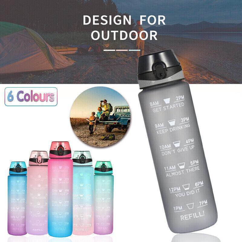 1L Water Bottle Motivational Drink Flask With Time Markings Bpa Free Sport Gym - Grey V528-1LWATERBOTTLE-GREY-875194