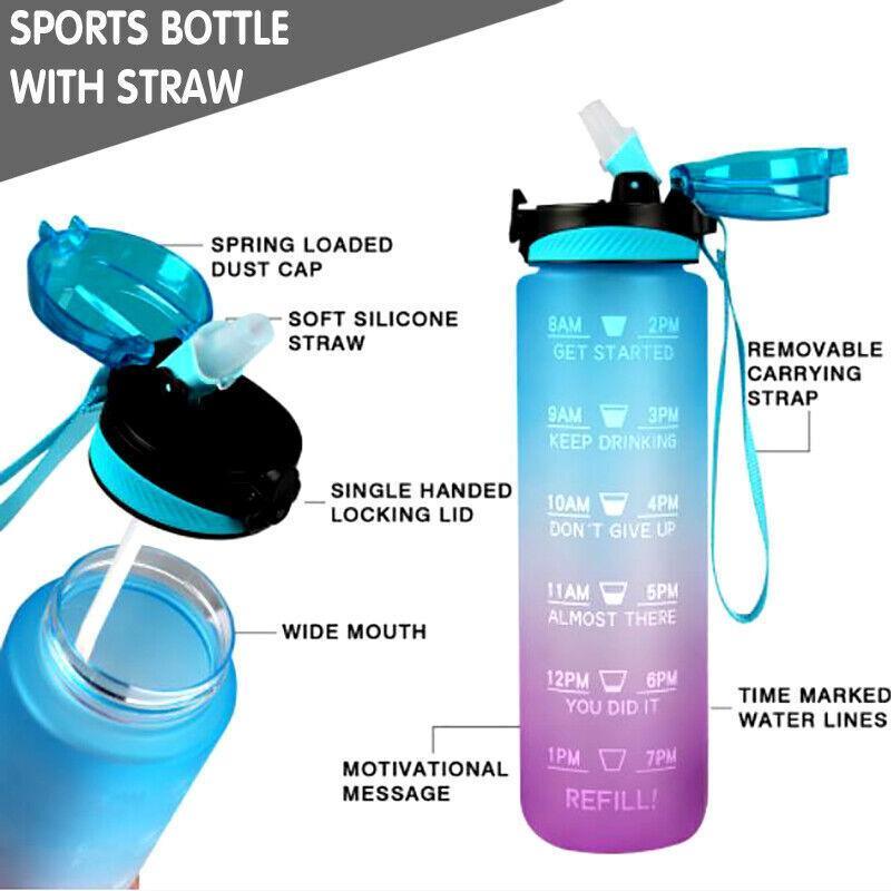 1L Water Bottle Motivational Drink Flask With Time Markings Bpa Free Sport Gym - Grey V528-1LWATERBOTTLE-GREY-875194