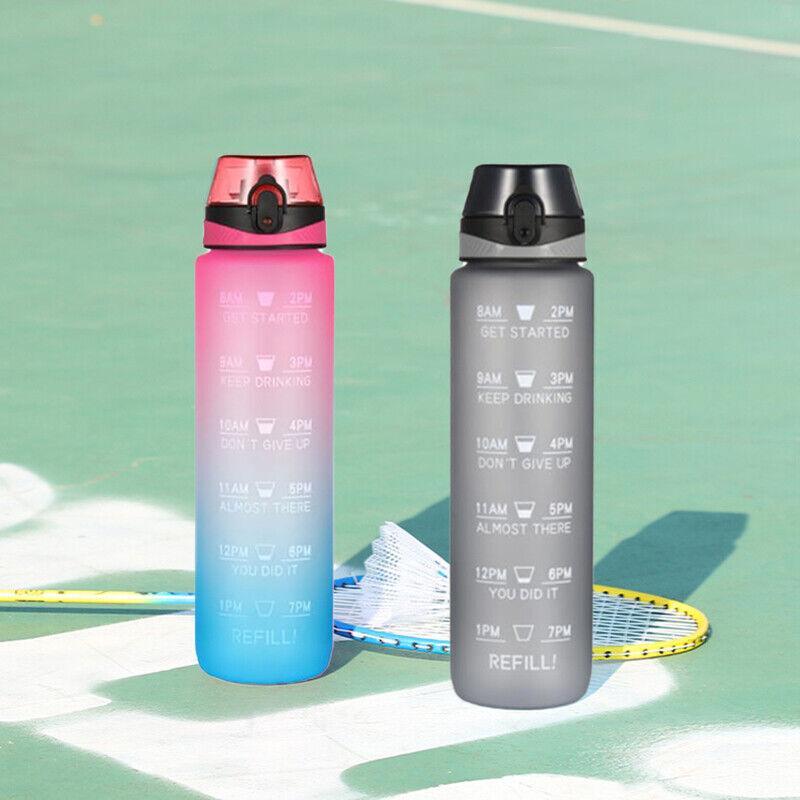 1L Water Bottle Motivational Drink Flask With Time Markings Bpa Free Sport Gym - Grey V528-1LWATERBOTTLE-GREY-875194
