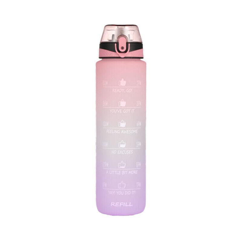 1L Water Bottle Motivational Drink Flask With Time Markings Bpa Free Sport Gym - Grey V528-1LWATERBOTTLE-GREY-875194