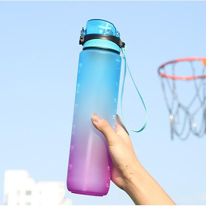 1L Water Bottle Motivational Drink Flask With Time Markings Bpa Free Sport Gym - Red+Blue V528-1LWATERBOTTLE-REDBLUE-683198