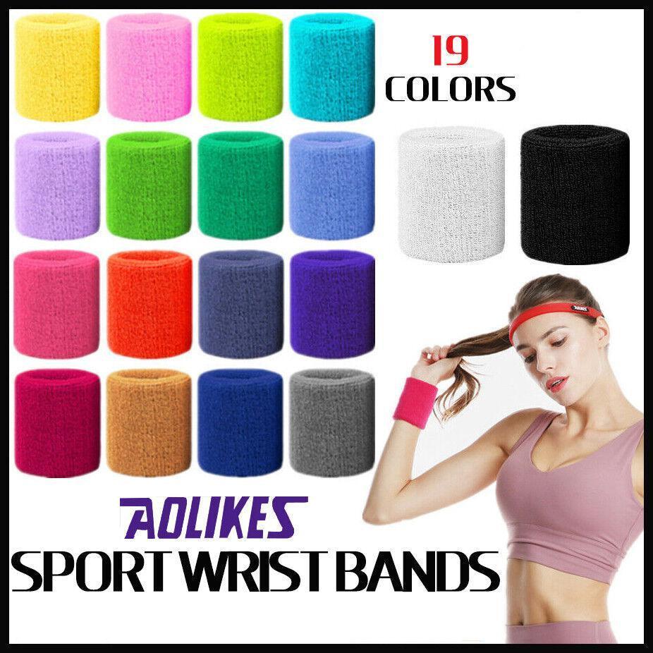 Sport Cotton Wristband Wrist Band Sweatband Sweat Training Tennis Gym Yoga - Blue Gray V528-2280266-228027629057