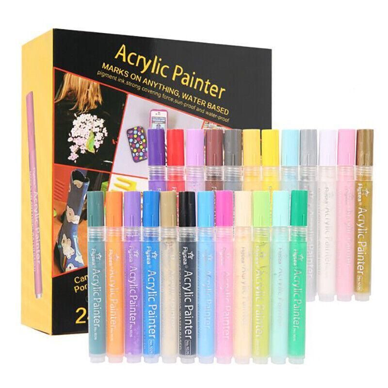Flysea 12-80 Colours Acrylic Paint Pens Painting Stone Ceramic Glass Marker2-3Mm - 24-Colour Set V528-24-COLOURSET-545114