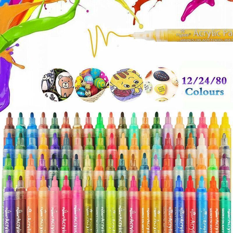 Flysea 12-80 Colours Acrylic Paint Pens Painting Stone Ceramic Glass Marker2-3Mm - 24-Colour Set V528-24-COLOURSET-545114
