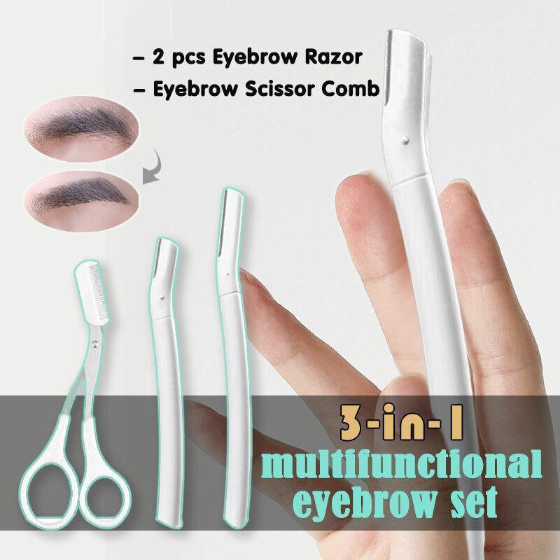 3Pcs Eyebrow Razor Set Facial Hair Remover Dermaplaning Shaving Tool Kit - Clear eyebrow razor*2+Scissor comb V528-2CLEARRAZORSCISSORCOMB70120