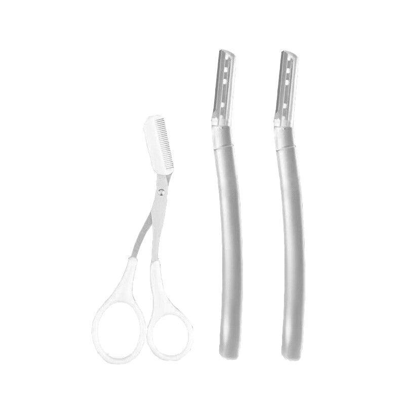 3Pcs Eyebrow Razor Set Facial Hair Remover Dermaplaning Shaving Tool Kit - Clear eyebrow razor*2+Scissor comb V528-2CLEARRAZORSCISSORCOMB70120