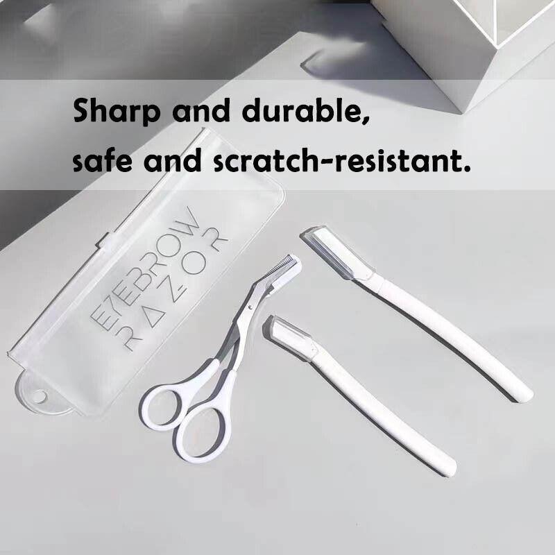 3Pcs Eyebrow Razor Set Facial Hair Remover Dermaplaning Shaving Tool Kit - Clear eyebrow razor*2+Scissor comb V528-2CLEARRAZORSCISSORCOMB70120