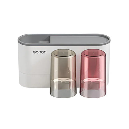 Bathroom Wall Mounted Toothbrush Holder Toothpaste Stand Storage Rack With Cup - Two Cups Set V528-2CUPS-TOOTHPASTEDISPENSER-706571