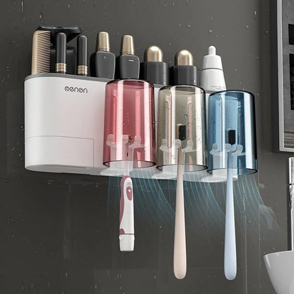 Bathroom Wall Mounted Toothbrush Holder Toothpaste Stand Storage Rack With Cup - Two Cups Set V528-2CUPS-TOOTHPASTEDISPENSER-706571