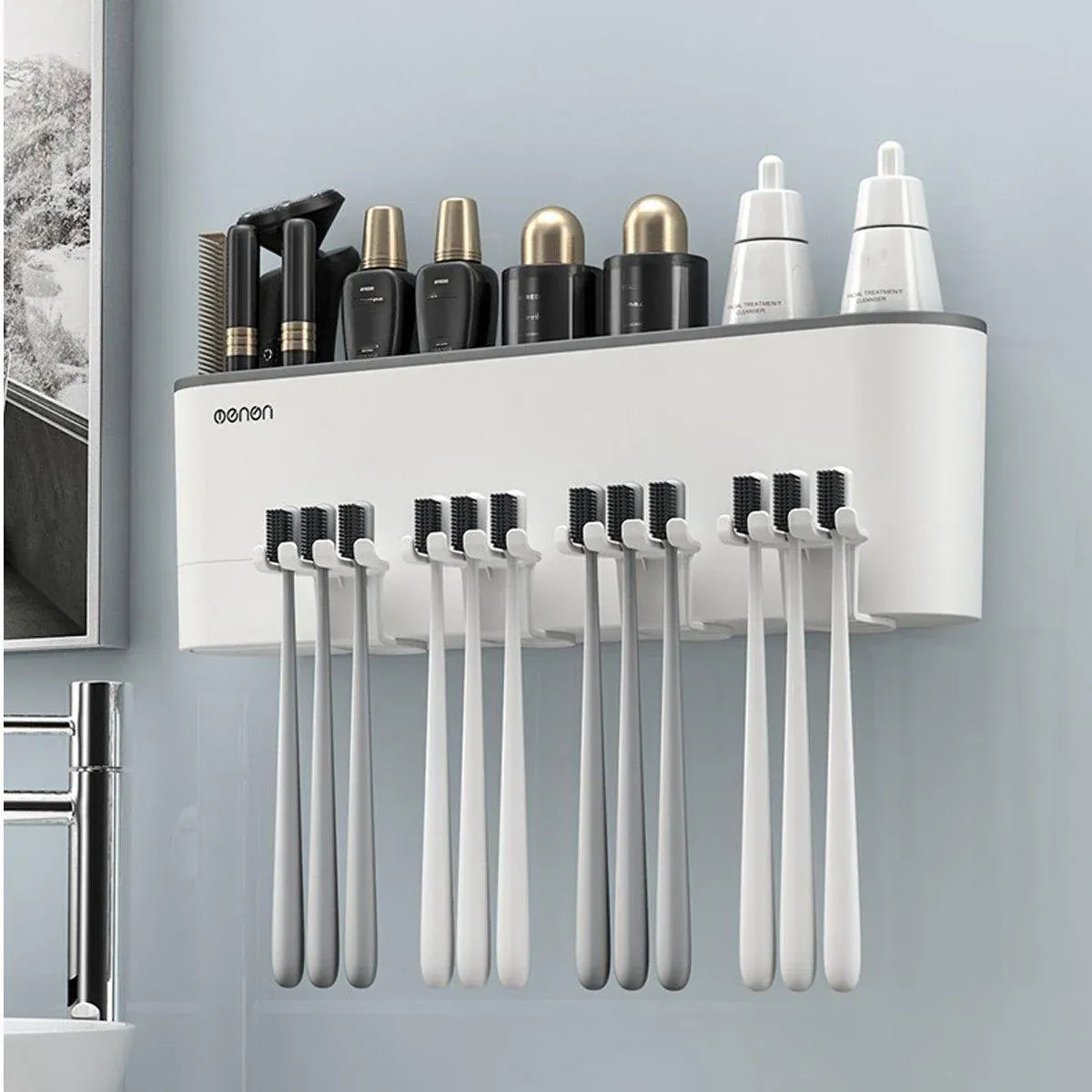 Bathroom Wall Mounted Toothbrush Holder Toothpaste Stand Storage Rack With Cup - Two Cups Set V528-2CUPS-TOOTHPASTEDISPENSER-706571