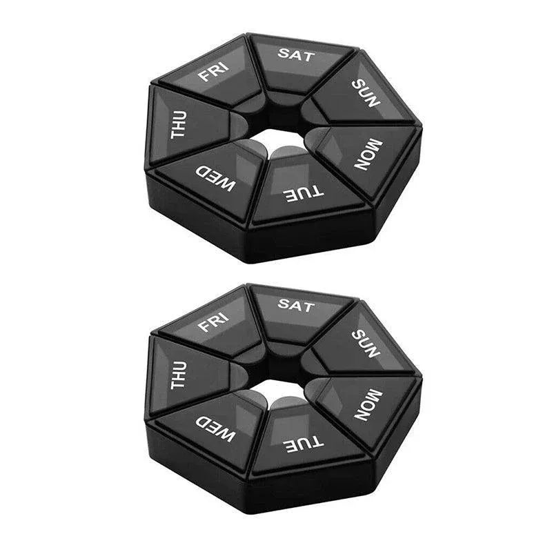 Weekly Pill Organiser 7 Day Medicine Box Tablet Case Dispenser 2 Pack - Black V528-2PCSMEDICINEBO-BLACK-19244