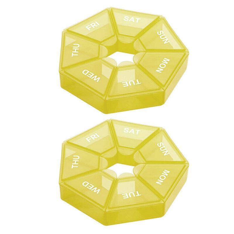 Weekly Pill Organiser 7 Day Medicine Box Tablet Case Dispenser 2 Pack - Yellow V528-2PCSMEDICINEBO-YELLOW-46559