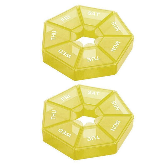 Weekly Pill Organiser 7 Day Medicine Box Tablet Case Dispenser 2 Pack - Yellow V528-2PCSMEDICINEBO-YELLOW-46559