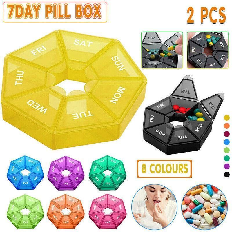 Weekly Pill Organiser 7 Day Medicine Box Tablet Case Dispenser 2 Pack - Yellow V528-2PCSMEDICINEBO-YELLOW-46559