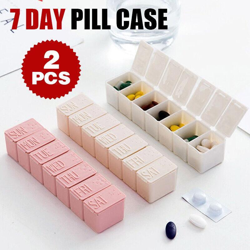 2X 7 Day Weekly Pill Box Medicine Tablet Organizer Dispenser Container Case - Pink V528-2PILLBO-PINK-698061